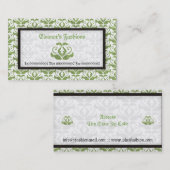 Elegante lichtgroene damast mode visitekaartjes (Voorkant / Achterkant)