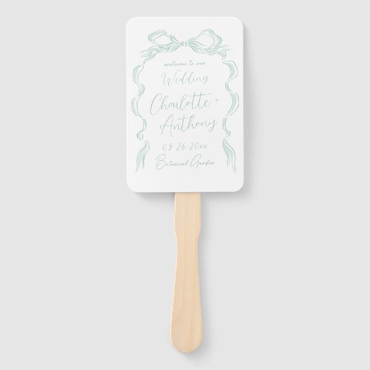 Elegante lichtgroene hand getrokken boog bruiloft  handwaaier (Voorkant)