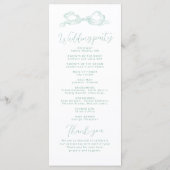 Elegante lichtgroene hand getrokken boog bruiloft programmakaart (Achterkant)