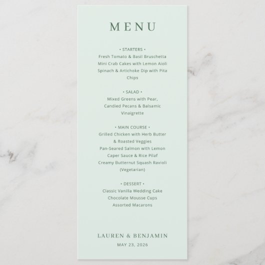Elegante Lichtgroene Menutemplate Menu (Voorkant)