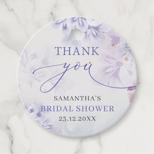 Elegante lichtpaarse lentebloemen bruidsfeest bedankjes labels (Voorkant)