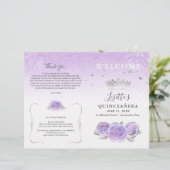 Elegante Lichtpaarse Zilveren Quinceanera-Programm (Staand voorkant)