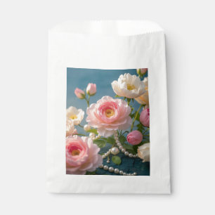 Elegante lichtroze blos bloemen met parels bedankzakje