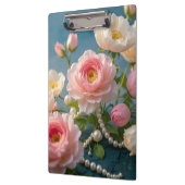 Elegante lichtroze blos bloemen met parels klembord (Links)