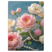 Elegante lichtroze blush bloemen met parels klembord (Achterkant)