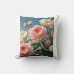 Elegante lichtroze blush bloemen met parels  kussen