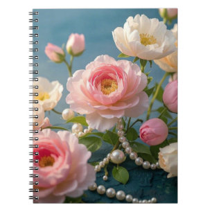 Elegante lichtroze blush bloemen met parels notitieboek