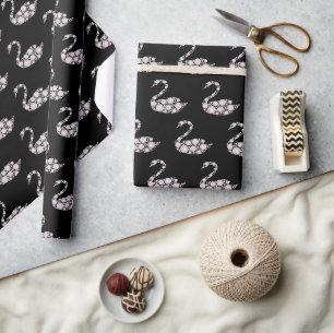 Elegante lichtroze diamanten zwaan & zwarte achter cadeaupapier