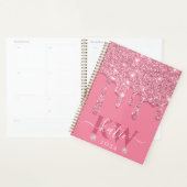 Elegante lichtroze druipende glitter monogram planner (Display)
