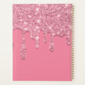 Elegante lichtroze druipende glitter monogram planner (Achterkant)