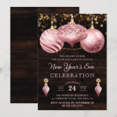 Elegante lichtroze kerstballen nieuwjaar kaart (Voorkant / Achterkant)