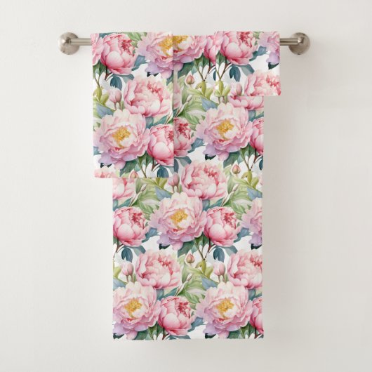 Elegante lichtroze pioenen Rozen Floral handdoek s (Insitu)