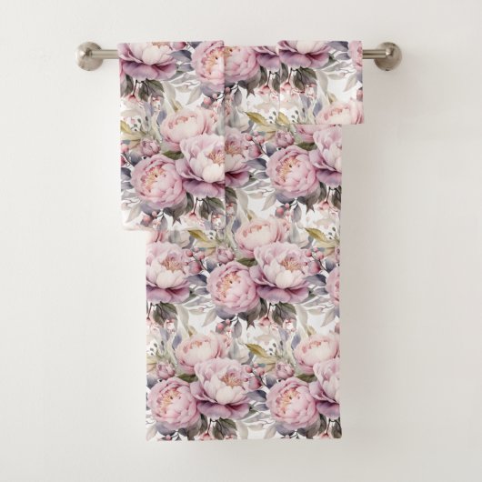 Elegante lichtroze pioenen Rozen Floral handdoek s (Insitu)