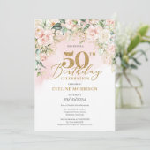 Elegante lichtroze rozen groen goud 50ste verjaard kaart (Staand voorkant)