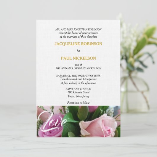 Elegante lichtroze Rozen houden van goudwit Kaart (Staand voorkant)