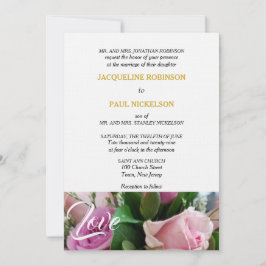 Elegante lichtroze rozen Liefde Goud Wit Kaart