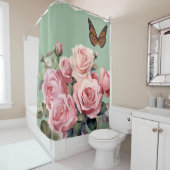 Elegante Lichtroze Rozen Vlinder Douchegordijn (In situ)