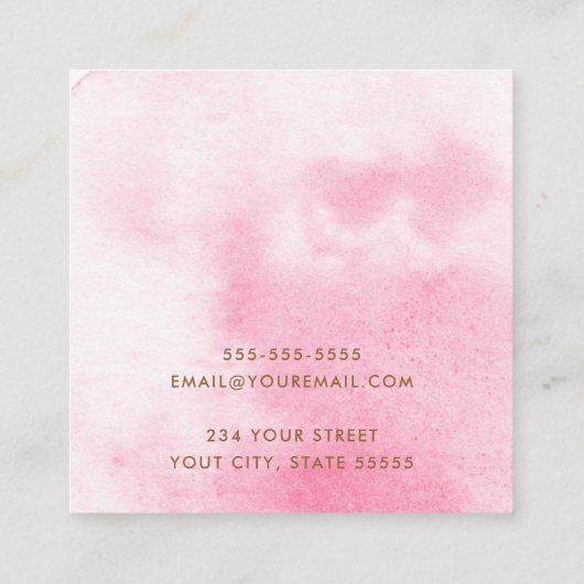 Elegante lichtroze waterverf oorbel kaart vierkante visitekaartje (Achterkant)