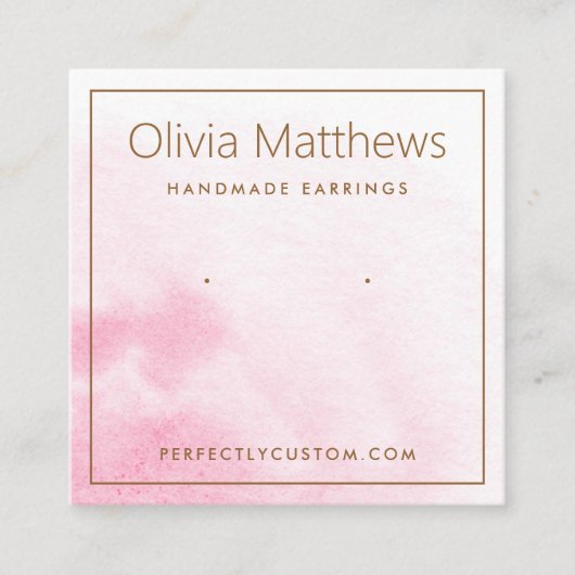 Elegante lichtroze waterverf oorbel kaart vierkante visitekaartje (Voorkant)