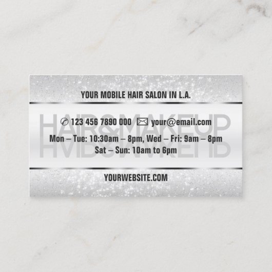 Elegante lichtzilveren glinsterende Schattigee gli Visitekaartje (Achterkant)