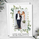 Elegante Liefde Bedankt Waterverf Eucalyptus Groen<br><div class="desc">Elegante Waterverf groen trouwfoto dank u kaart bevat eucalyptus bladeren en andere mooie botanische groen.</div>