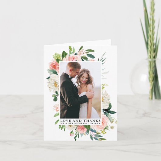 Elegante Liefde Bedankt Waterverf Roze Bloemennota (Voorkant)