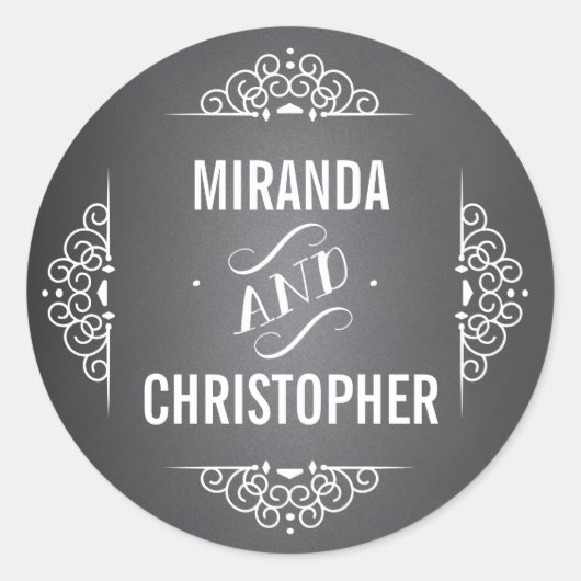 Elegante Liefde Chalkboard Gepersonaliseerde Favor Ronde Sticker (Voorkant)