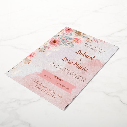 Elegante Liefde: De uitnodigingskaart van de huwel Folie Uitnodiging (Gedraaid)