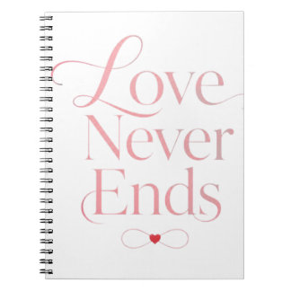 Elegante Liefde Eindigt Nooit Rose Goud Typografie Notitieboek