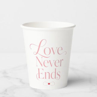 Elegante Liefde Eindigt Nooit Rose Goud Typografie Papieren Bekers