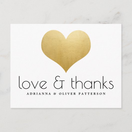 Elegante liefde en Bedankt Faux Gold Foil Hart Briefkaart (Voorkant)