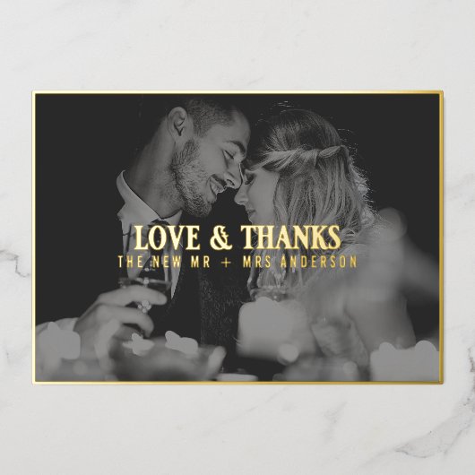 Elegante Liefde en Bedankt Foto Dank u Bruiloft Folie Feestdagenkaart (Voorkant)