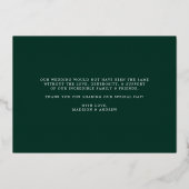Elegante Liefde en Bedankt Groene Foto Bruiloft Folie Uitnodiging (Achterkant)
