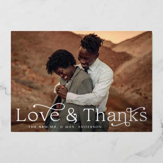 Elegante Liefde en Bedankt Slate Blue Foto Bruilof Folie Uitnodiging (Voorkant)