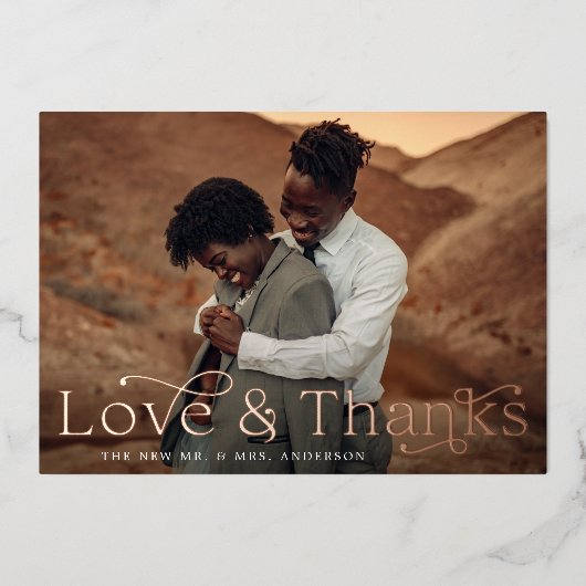 Elegante Liefde en Bedankt Stoffelijk Roos Foto Br Folie Uitnodiging (Voorkant)