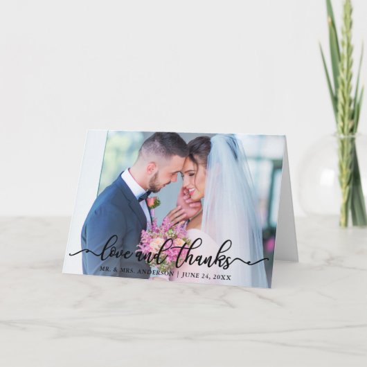 Elegante Liefde en Bedankt Trouwfoto Blk Fold (Voorkant)