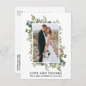 Elegante Liefde en Bedankt Waterverf Wintergroen Briefkaart (Voorkant / Achterkant)