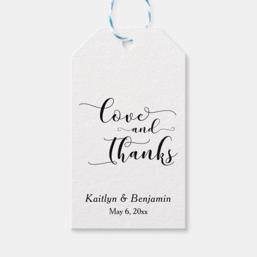 Elegante Liefde en Dank Typografie Bruiloft Cadeaulabel (Voorkant)