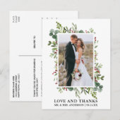 Elegante liefde en dank waterverf wintergroen briefkaart (Voorkant / Achterkant)