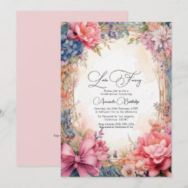 Elegante Liefde Fijne Bloemrijke Bruidsdouche QR-c Kaart