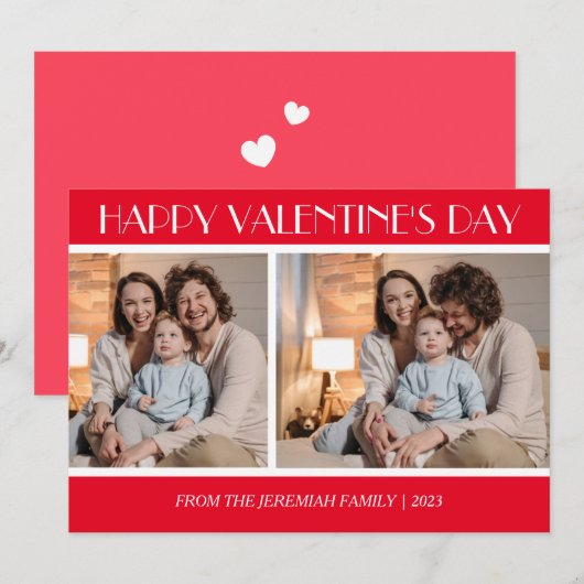 Elegante Liefde Gelukkige Valentijnsdag Familie 2  Feestdagenkaart (Voorkant / Achterkant)