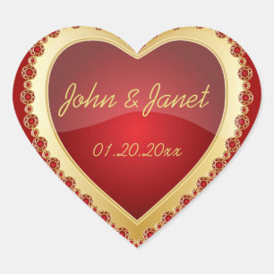 Elegante liefde glanzend diep rood goud juweel har hart sticker