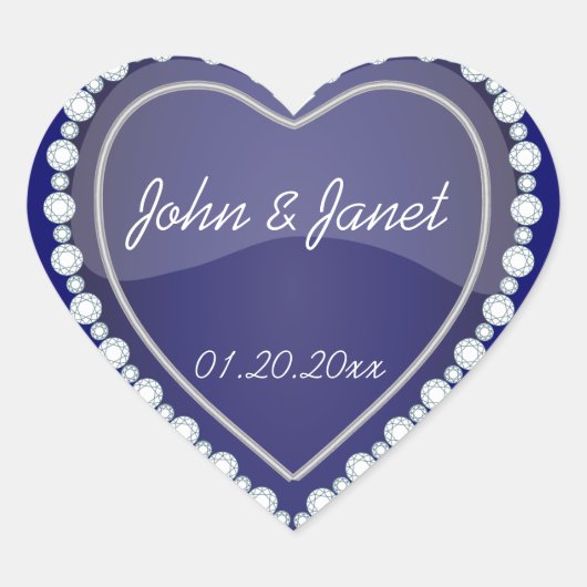 Elegante liefde glanzend marine blauw hart hart sticker (Voorkant)
