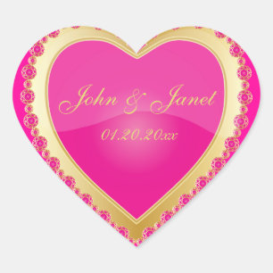 Elegante liefde glanzend roze gouden juweel hart sticker