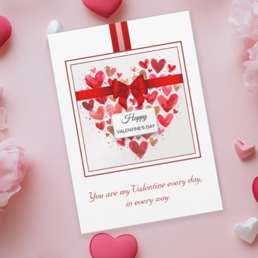 Elegante Liefde Hart Boog Rode Valentijnsdag Feestdagenkaart