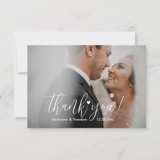 Elegante liefde hart bruiloft foto chique script g bedankkaart (Voorkant)