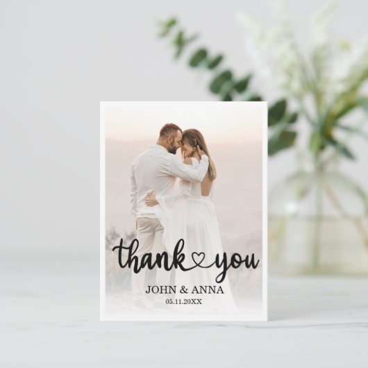 Elegante liefde hart script bruiloft foto briefkaart (Staand voorkant)