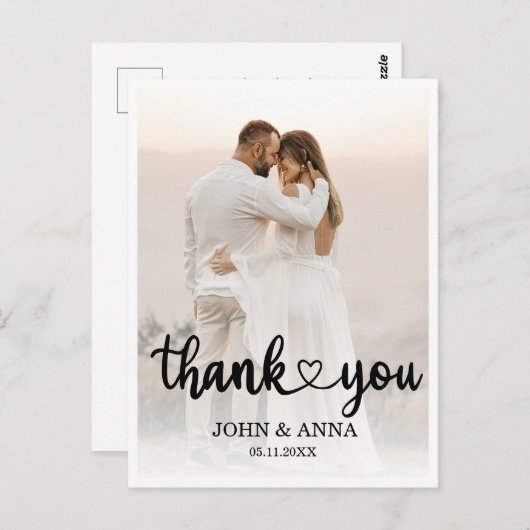 Elegante liefde hart script bruiloft foto briefkaart (Voorkant / Achterkant)