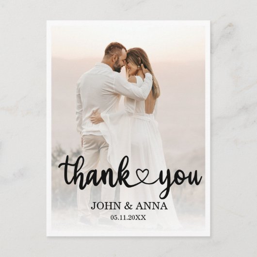 Elegante liefde hart script bruiloft foto briefkaart (Voorkant)