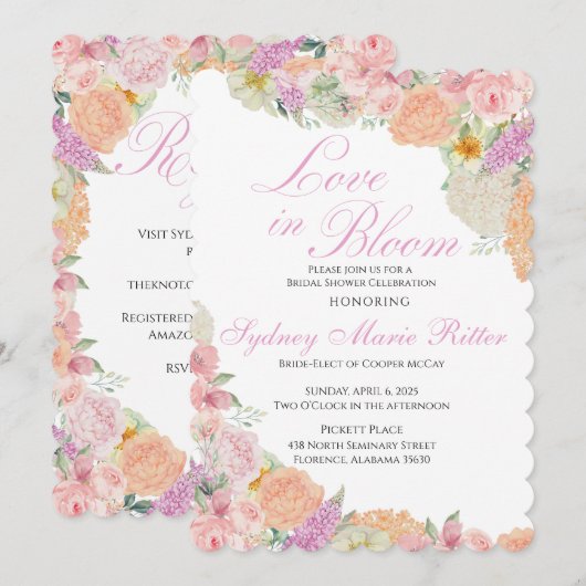 Elegante Liefde In Bloei Bruids Douche Uitnodiging (Voorkant / Achterkant)